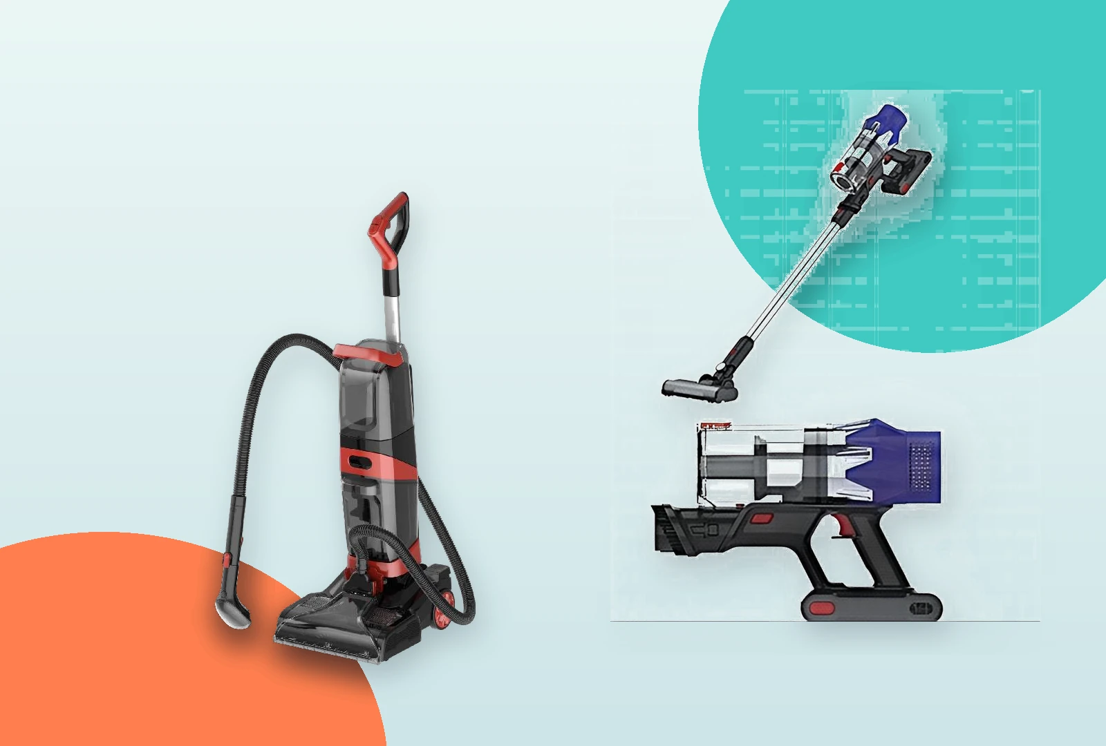 Representative cordless vacuum and carpet washer products from the supplied catalogue